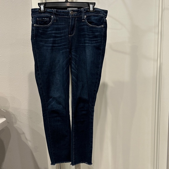Paige Skyline Skinny Crop Jeans | Raw Hem | Indigo Wash | Sz 28 - Picture 3 of 11